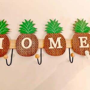 Decorative Pineapple Wall Hooks with Home Letters, 50 x 20 cm, Wooden Wall-Mounted Coat Hanger Set, Hanging Hook Bedroom (Ideal for Gift Set)