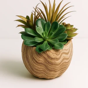 Artificial Succulent Plants in Wood Grain Ceramic Planter