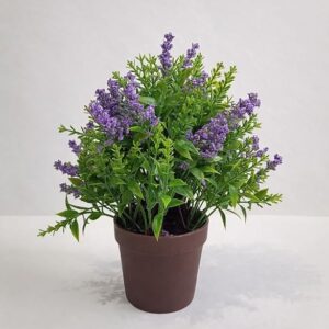 Artificial Lavender Plant in Pot, Purple Flowers with Green Foliage, Brown Planter, 9.5 x 8 Inches, Indoor Outdoor Decor