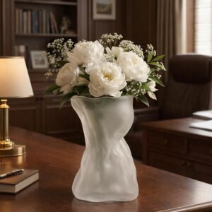 White Glass Vase, Female Torso Sculpture Design, Modern Minimalist Decor, 5.2 x 4 inches